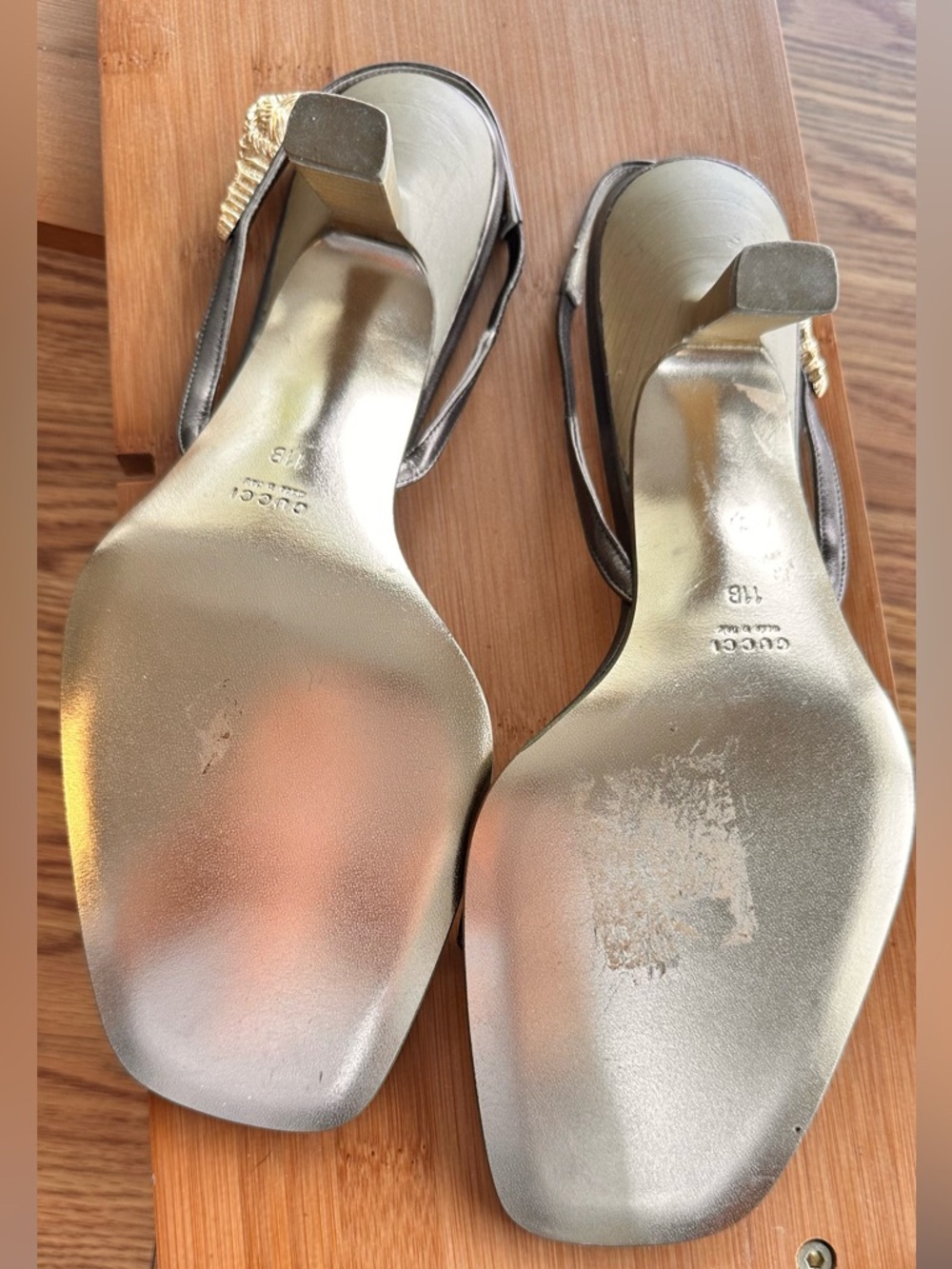 Gucci Leather Mid-Heel Slide Sandals, 3” heel, 11B, Made In Italy, Original Box - Picture 7 of 16